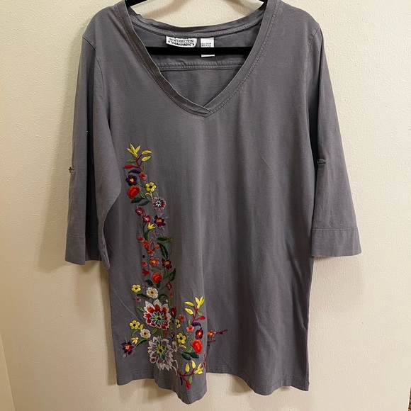 new directions Tops - New Directions Charcoal Floral Embroidered Tunic